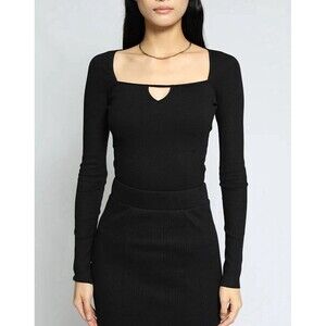 THE RANGE Mass Rob Square Neck Long Sleeve Top In Jet Black Sz L New